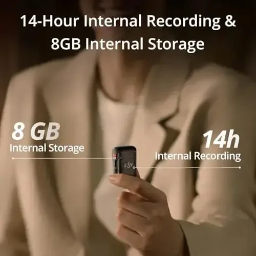 DJI Mic 2 Transmitter (Shadow Black), Wireless Microphone with Intelligent Noise Cancelling, 14-Hour Internal Recording, 6-Hour Battery, Magnetic AttacModazoneent, Bluetooth Microphone, YouTube, Vlogs - 4