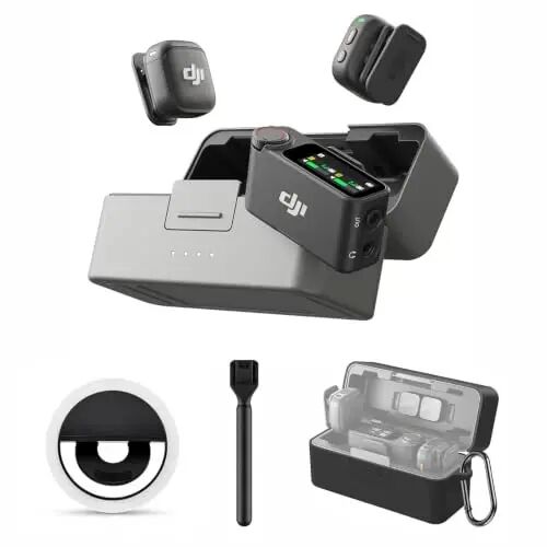 DJI Mic 3 Combo + Silicone Case + Interview Stick + Selfie Light | Wireless Microphone for iPhone/Camera/Android, Ultralight, Adaptive Gain Control, Dual Band Anti-Interference, 28h Use, Vlog - DJI