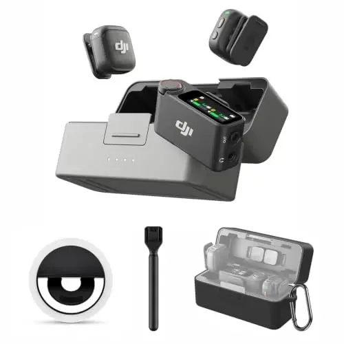 DJI Mic 3 Combo + Silicone Case + Interview Stick + Selfie Light | Wireless Microphone for iPhone/Camera/Android, Ultralight, Adaptive Gain Control, Dual Band Anti-Interference, 28h Use, Vlog - 1