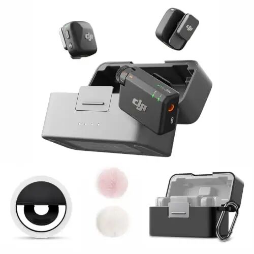 DJI Mic Mini Combo + Silicone Case + Colorful Wind Muff + Selfie Light | Wireless Microphone for iPhone/Camera/Android, Ultralight, Detail-Rich Audio, 48h Use, Noise Cancelling, Streaming, Vlog - DJI
