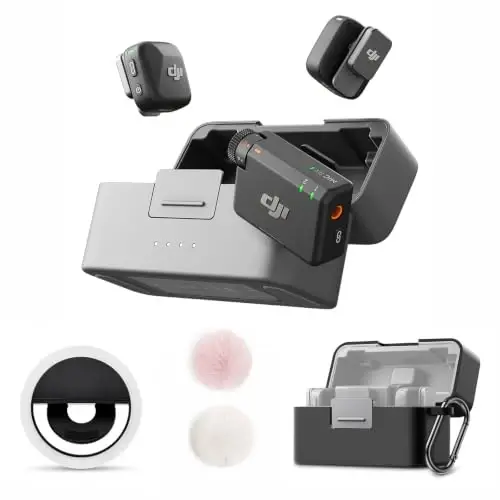 DJI Mic Mini Combo + Silicone Case + Colorful Wind Muff + Selfie Light | Wireless Microphone for iPhone/Camera/Android, Ultralight, Detail-Rich Audio, 48h Use, Noise Cancelling, Streaming, Vlog - 1
