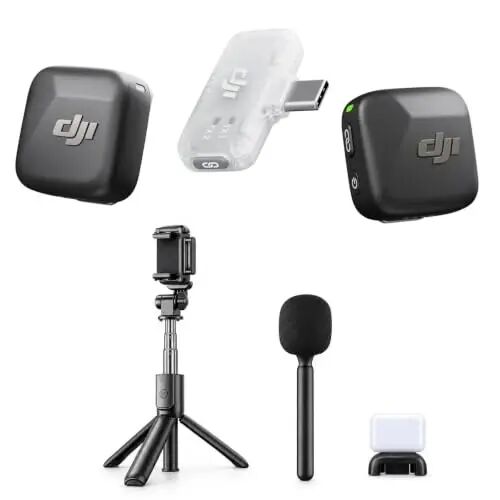 DJI Mic Mini Mobile Combo + Selfie Stick + Mic Holder + Fill Light | Mobile Microphone, Outdoor Use, Vlog Kit - 1