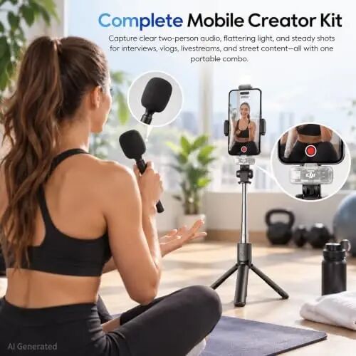 DJI Mic Mini Mobile Combo + Selfie Stick + Mic Holder + Fill Light | Mobile Microphone, Outdoor Use, Vlog Kit - DJI (1)