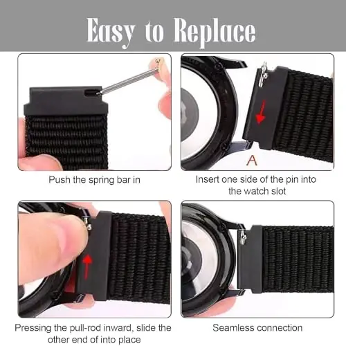 DKGKOO 10 dona neylon tasma 16mm 18mm 19mm 20mm 22mm soat tasmasiga mos keladi Ayollar erkaklar uchun tez ajratib olinadigan almashtiriladigan bilaguzuk, sozlanishi sport cho'ziluvchan o'ralgan yakkalik halqa tasmasi - 3