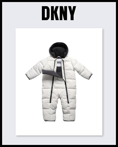 DKNY Baby Boys' Snow Pram - Newborn Sherpa Hood One Piece Snowsuit - Cozy Polar Fleece Lined Winter Coat for Baby Boys 12-24M - 10