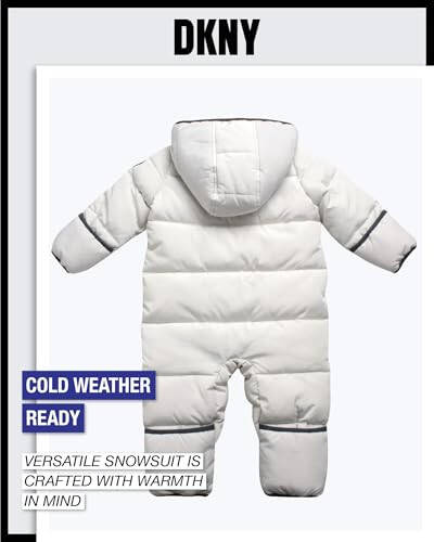 DKNY Baby Boys' Snow Pram - Newborn Sherpa Hood One Piece Snowsuit - Cozy Polar Fleece Lined Winter Coat for Baby Boys 12-24M - 5