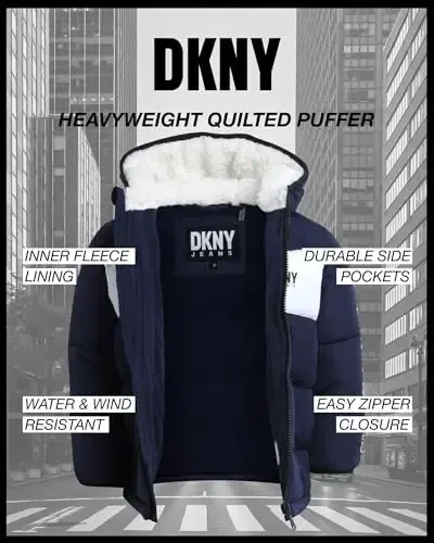 DKNY Baby Boys' Winter Jacket - Quilted Fleece Lined Puffer Parka Coat - Heavyweight Winter Coat for Infants (Sizes: 12M-24M) - 2