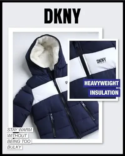 DKNY Baby Boys' Winter Jacket - Quilted Fleece Lined Puffer Parka Coat - Heavyweight Winter Coat for Infants (Sizes: 12M-24M) - 3