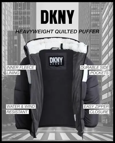 DKNY Baby Boys' Winter Jacket - Quilted Fleece Lined Puffer Parka Coat - Heavyweight Winter Coat for Infants (Sizes: 12M-24M) - 2