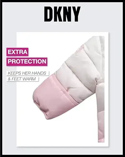 DKNY Baby Girls' Snowsuit - Fleece Lined Hooded Winter Pram - Outerwear Snow Coat for Toddlers & Babies (Infant Sizes: 0-24M) - 6