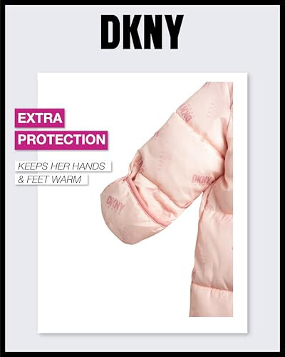 DKNY Baby Girls’ Snowsuit – Hooded Fleece Lined Warm Winter Coat – Zip Snow Pram for Newborns and Infants (0-24M) - 5