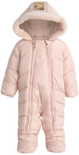 DKNY Baby Girls’ Snowsuit – Hooded Fleece Lined Warm Winter Coat – Zip Snow Pram for Newborns and Infants (0-24M) - 1