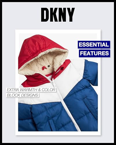 DKNY Baby Infant Boys' Puffer Jacket - Toddler Puffer Coat Full Zip Up Sherpa Lined Quilted Hooded Jacket (Sizes: 12M-4T) - 3