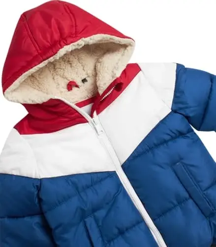 DKNY Baby Infant Boys' Puffer Jacket - Toddler Puffer Coat Full Zip Up Sherpa Lined Quilted Hooded Jacket (Sizes: 12M-4T) - 3