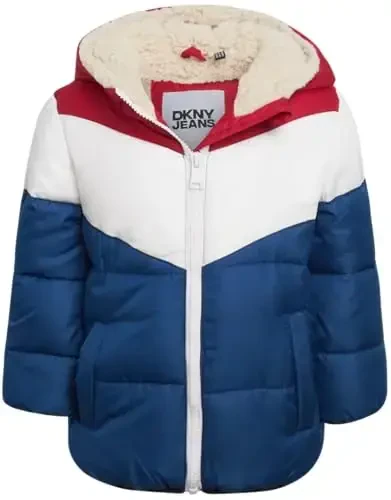DKNY Baby Infant Boys' Puffer Kurtka - Toddler Puffer Palto To'liq Fermuarli Sherpa Astarlı Kapüşonlu Kurtka (O'lchamlar: 12M-4T) - 1