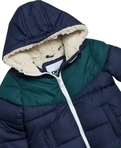 DKNY Baby Infant Boys' Puffer Jacket - Toddler Puffer Coat Full Zip Up Sherpa Lined Quilted Hooded Jacket (Sizes: 12M-4T) - 3