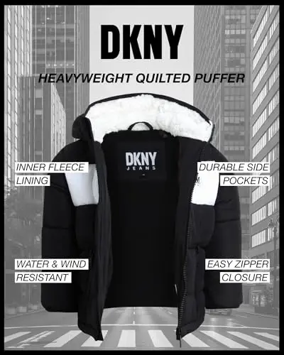 DKNY Baby Boys' Winter Jacket - Quilted Fleece Lined Puffer Parka Coat - Heavyweight Winter Coat for Infants (Sizes: 12M-24M) - 2