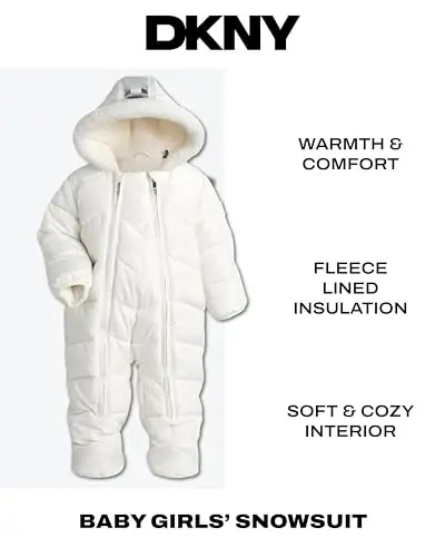 DKNY Baby Girls' Snowsuit - Fleece Lined Hooded Winter Pram - Outerwear Snow Coat for Toddlers & Babies (Infant Sizes: 0-24M) - 1