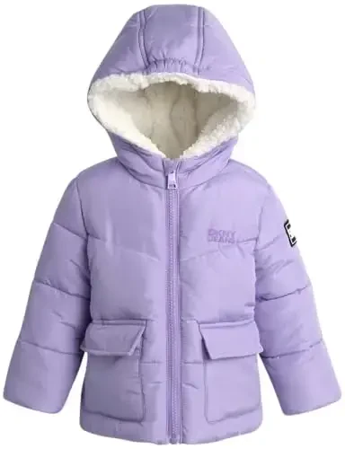 DKNY Infant Toddler Baby Girls' Winter Jacket - Fleece Lined Quilted Bubble Puffer Parka Coat for Girls (Sizes: 12M-4T) - 1