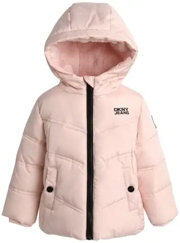 DKNY Infant Toddler Baby Girls' Winter Jacket - Fleece Lined Quilted Bubble Puffer Parka Coat for Girls (Sizes: 12M-4T) - MODAZONE