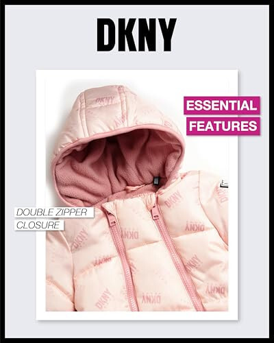 DKNY Bebek Kız Kar Tulumu - Kapüşonlu Polar Astarlı Sıcak Kışlık Mont - Yenidoğan ve Bebekler İçin Fermuarlı Kar Kızağı (0-24M) - 3