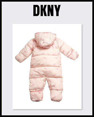 DKNY Bebek Kız Kar Tulumu - Kapüşonlu Polar Astarlı Sıcak Kışlık Mont - Yenidoğan ve Bebekler İçin Fermuarlı Kar Kızağı (0-24M) - 6