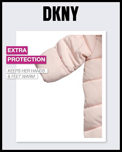 DKNY Bebek Kız Kar Tulumu - Kapüşonlu Polar Astarlı Sıcak Kışlık Mont - Yenidoğan ve Bebekler İçin Fermuarlı Kar Kızağı (0-24M) - 5