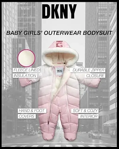 DKNY Baby Girls' Snowsuit - Fleece Lined Hooded Winter Pram - Outerwear Snow Coat for Toddlers & Babies (Infant Sizes: 0-24M) - 3