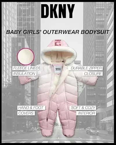 DKNY Baby Girls' Snowsuit - Fleece Lined Hooded Winter Pram - Outerwear Snow Coat for Toddlers & Babies (Infant Sizes: 0-24M) - 3