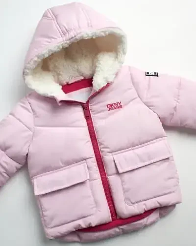DKNY Infant Toddler Baby Girls' Winter Jacket - Fleece Lined Quilted Bubble Puffer Parka Coat for Girls (Sizes: 12M-4T) - MODAZONE (1)