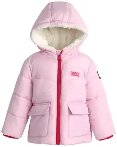 DKNY Infant Toddler Baby Girls' Winter Jacket - Fleece Lined Quilted Bubble Puffer Parka Coat for Girls (Sizes: 12M-4T) - 5