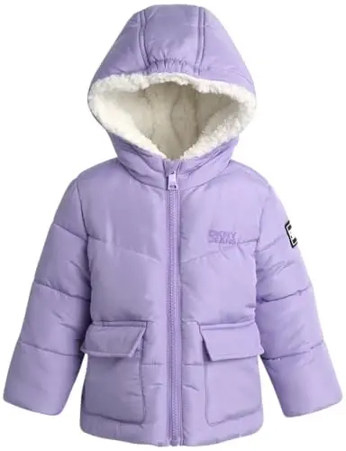 DKNY Infant Toddler Baby Girls' Winter Jacket - Fleece Lined Quilted Bubble Puffer Parka Coat for Girls (Sizes: 12M-4T) - 2