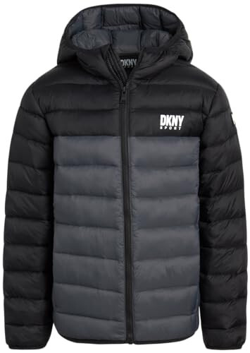 DKNY Bolalar pidjagi - O'rtacha vaznda izolyatsiyalangan mato qatlamli tashqi kiyim Parka Puffer palto - Suvga chidamli bolalar qishki kaputli kurtka (8-20) - 2