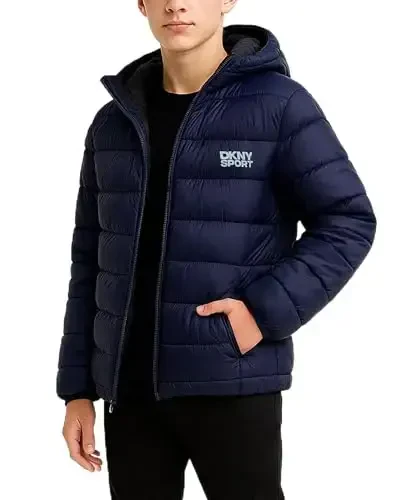 DKNY Boys Jacket – Midweight Insulated Quilted Outerwear Parka Puffer Coat – Water Resistant Boys Winter Hooded Jacket (8-20) - 5