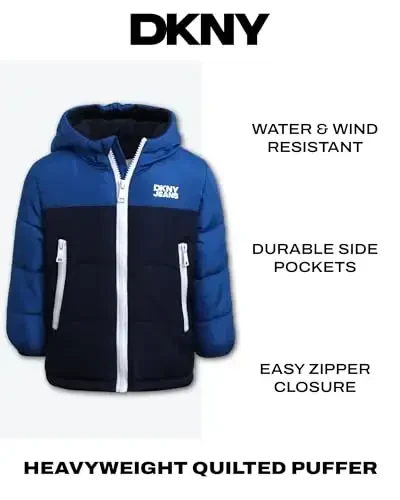 DKNY Baby Boys' Winter Jacket - Quilted Fleece Lined Puffer Parka Coat - Heavyweight Winter Coat for Infants (Sizes: 12M-24M) - 2