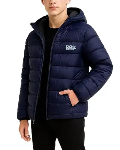 DKNY Boys Puffer Jacket - Midweight Insulated Wind Water Resistant Hooded Puffer Winter Coat - Quilted Winter Jacket for Boys - 5