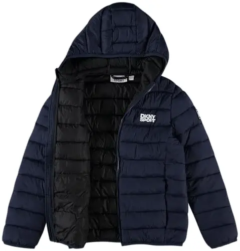 DKNY Boys Puffer Jacket - Midweight Insulated Wind Water Resistant Hooded Puffer Winter Coat - Quilted Winter Jacket for Boys - 7