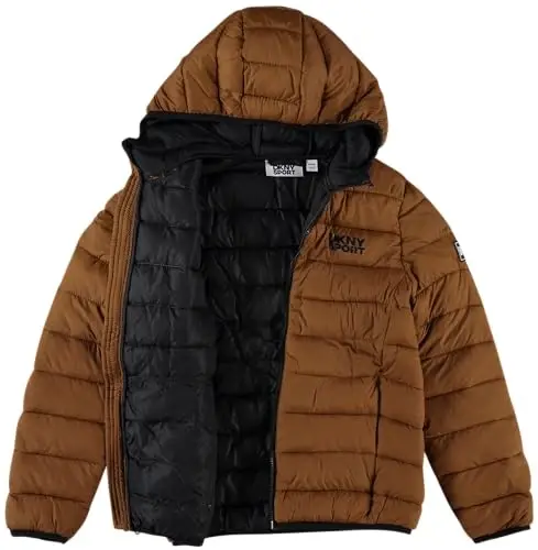 DKNY Boys Puffer Jacket - Midweight Insulated Wind Water Resistant Hooded Puffer Winter Coat - Quilted Winter Jacket for Boys - 7