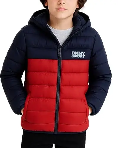 DKNY Boys Winter Jacket, Midweight Puffer Coat, Weather Resistant, Hooded | Insulated Bubble Warmth, Weather Resistant Shell, Cozy Attached Hood and Zip Pockets for Everyday and Cold Weather 