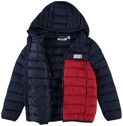 DKNY Boys Puffer Jacket - Midweight Insulated Wind Water Resistant Hooded Puffer Winter Coat - Quilted Winter Jacket for Boys - 7