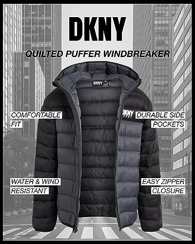 DKNY Erkek Çocuk Mont - Orta Kalınlıklı İzoleli Kapitone Dış Giyim Parka Puffer Mont - Suya Dayanıklı Erkek Çocuk Kışlık Kapüşonlu Mont (8-20) - 3