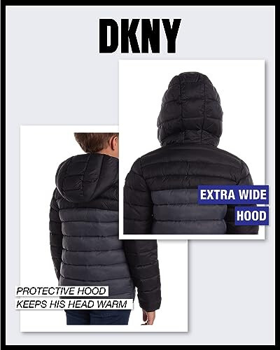 DKNY Erkek Çocuk Mont - Orta Kalınlıklı İzoleli Kapitone Dış Giyim Parka Puffer Mont - Suya Dayanıklı Erkek Çocuk Kışlık Kapüşonlu Mont (8-20) - 6