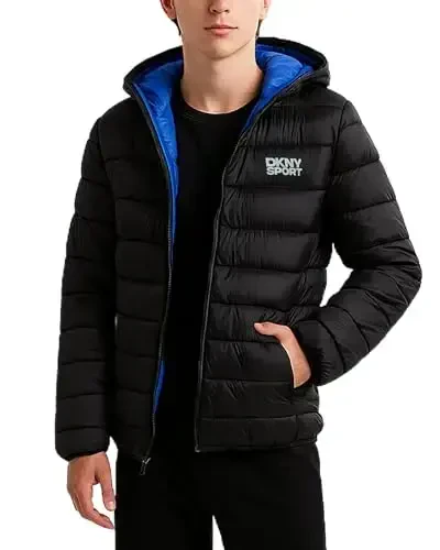 DKNY Boys Puffer Jacket - Midweight Insulated Wind Water Resistant Hooded Puffer Winter Coat - Quilted Winter Jacket for Boys - 5