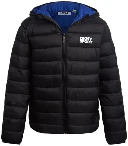 DKNY Boys Puffer Jacket - Midweight Insulated Wind Water Resistant Hooded Puffer Winter Coat - Quilted Winter Jacket for Boys - 6