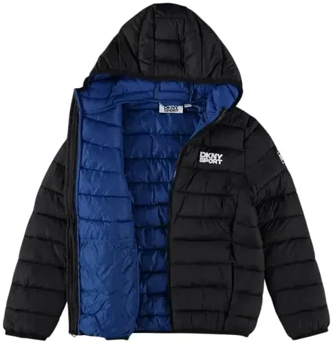 DKNY Boys Puffer Jacket - Midweight Insulated Wind Water Resistant Hooded Puffer Winter Coat - Quilted Winter Jacket for Boys - 7