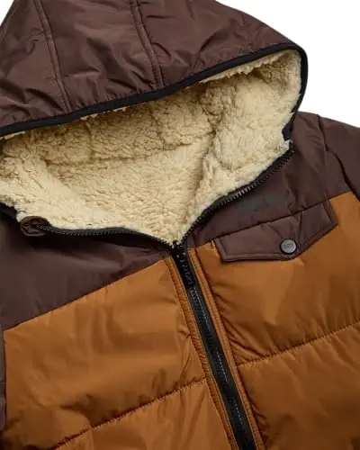 DKNY Boys Puffer Jacket - Reversible Zip Up Kids Winter Coat Sherpa Jacket with Hood - Outerwear Jackets for Boys - 2