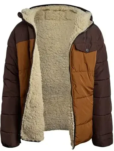 DKNY Boys Puffer Jacket - Reversible Zip Up Kids Winter Coat Sherpa Jacket with Hood - Outerwear Jackets for Boys - 1