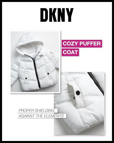 DKNY Infant Toddler Baby Girls' Winter Jacket - Fleece Lined Quilted Bubble Puffer Parka Coat for Girls (Sizes: 12M-4T) - 3