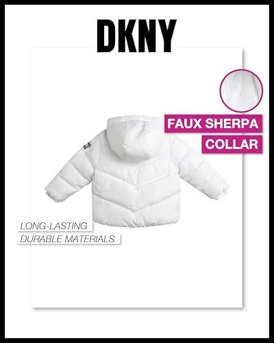 DKNY Infant Toddler Baby Girls' Winter Jacket - Fleece Lined Quilted Bubble Puffer Parka Coat for Girls (Sizes: 12M-4T) - 6