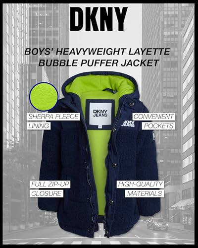 DKNY Toddler Boys Jacket - Heavyweight Polar Fleece Lined Sherpa Layette Bubble Puffer Jacket - Infant Winter Jacket (12M-4T) - 2